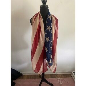 American Flag Scarf Stars and Stripes Patriotic Red White Blue Gauze Wrap 38x70